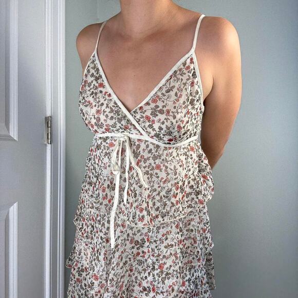 White pink floral mini babydoll tiered dress - Picture 3 of 8